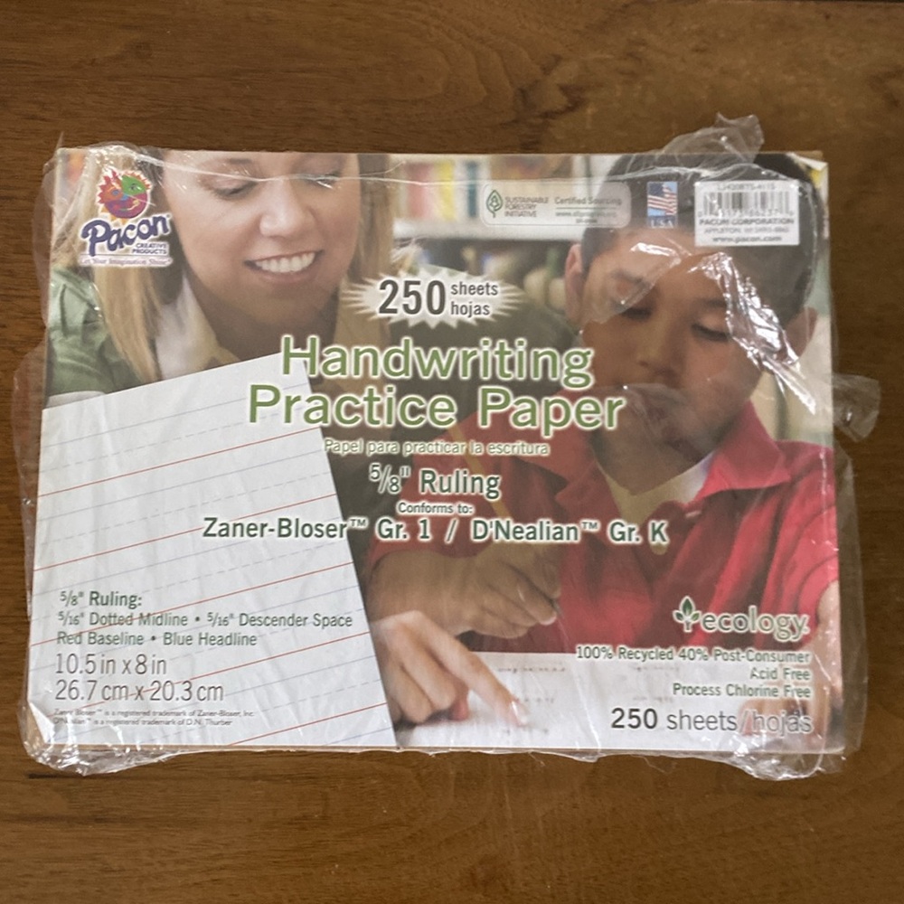 Pacon Handwriting Cursive Practice Paper - 250 Sheets. NEW